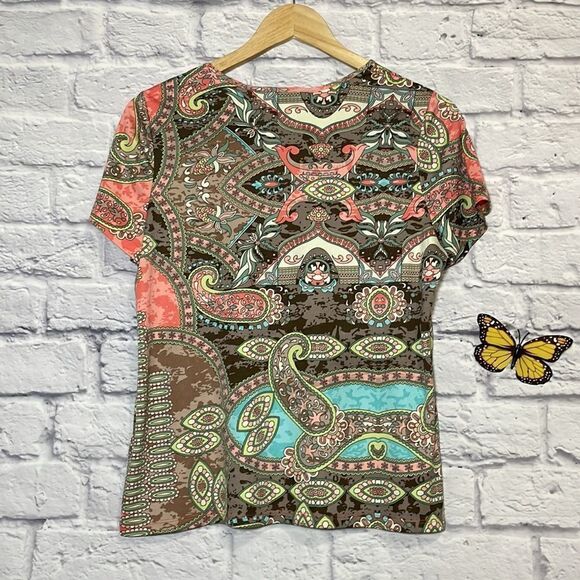 𝅺Allison Daley Petite Paisley Abstract Top Petite Small - Picture 5 of 9